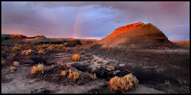 Bisti Badlands at Dawn with Rainbow